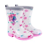 PERLETTI Botines de Agua Impermeables Color Plateado con Unicornio Purpurina - Botas Lluvia Niñas PVC con Suela Antideslizante Rosa - Zapatos Niña Goma con Detalles Reflectantes (Plateado, 22/23 EU)