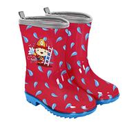 PERLETTI Calzado de Agua Niños con Bombero Apaga Incendio - Botas Impermeables Rojas para Infantes 5 Tallas - Botitas Niño Lluvia PVC Reflectante y Suela Azul Antideslizante Flexible (Bombero, 28)