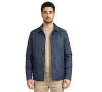 PERLETTI Chaqueta Camisa Impermeable Hombre - Antiviento con Interior Acolchado Botones a Presión y Bolsillos - Chubasquero Lluvia Cortaviento Abrigo Ligero Versátil Resistente y Plegable (M, Azul)