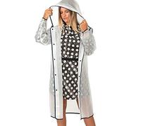 PERLETTI Chubasquero Hombre Mujer Ligero y Reutilizable - Impermeable Hombre Mujer Resistente al Agua - Ropa de Agua Impermeable Detalles Reflectantes Capucha Botones (L, Transparente con Borde Azul)