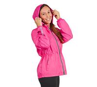 PERLETTI Chubasquero Mujer Cortaviento Ligero con Cremallera - Impermeable Mujer con Capucha Detalles Reflectantes - Chaqueta Trench Deporte Transpirable Waterproof Reutilizable Mujeres (L, Fucsia)