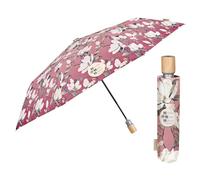 PERLETTI GREEN Paraguas Plegable Antiviento Ecológico Mujer - Paraguas Automático Mango de Madera Biodegradable - Paraguas Compacto Mini Ligero Eco Sostenible - Diámetro 96 cm (Magnolia)