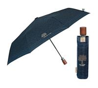 PERLETTI GREEN Paraguas Plegable Antiviento Hombre Material Ecológico - Mini Paraguas Automático con Mango de Madera - Paraguas Compacto Eco Sostenible Ligero de Viaje - Diámetro 96 cm