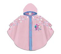 PERLETTI Impermeable Niña para Lluvia con Unicornio Nubes y Corazoncitos - Chubasquero Infantiles - Poncho con Capucha Botones a Presión Detalles Reflectantes (Rosa, 3-6 Años)