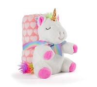 PERLETTI Manta Bebé Suave y Cálida con Unicornio Peluche - Muselina para Niño Niña 0 1 2 3 Años con Lazo y Estampados - Doudou para Niños Rosa con Muñeco y Corazones - 120x80 cm (Unicornio Blanco)
