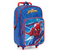 PERLETTI Mochila con Ruedas Marvel Spiderman Niños - Bolsa Escolar Niño Guardería Viajes Tiempo Libre con Bolsillo Frontal - Mochila Trolley Hombre Araña Azul Rojo - 40x24x15 cm (Azul y Rojo)