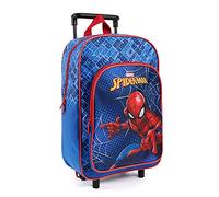 Spiderman - Mochila con Ruedas para niños, Bolsa de Ruedas extraíble para niño, Color Azul y Rojo, para guardería, Mochila Ligera Marvel Super héroe, Hombre araña, Viaje perdido, 36 x 25 x 12 cm