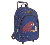PERLETTI Mochila con Ruedas Niño Oso y Conejito - Mochila Trolley con Detalles Reflectantes para Guardería y Viaje - Trolley Infantil Azul con Correas Ajustables - 36x25x15cm (Oso y Conejito)