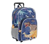 PERLETTI Mochila con Ruedas para Niños - Mochila Escolar para Primaria - Bolsa Escolar Niño Guardería Viajes Tiempo Libre con Bolsillo Frontal - Niños de 3 a 6 años - 36x25x12 cm - Dinosaurio