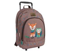 PERLETTI Mochila con Ruedas para Niños - Trolley con Detalles Reflectantes para Guardería y Viaje - Trolley Infantil Marrón Correas Ajustables - 36x25x15cm (Cervatillo y Búho)