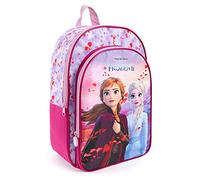 PERLETTI Mochila con Tirantes Regulables para Niñas de Disney Frozen 2 Rosa Violeta con Bolsillo Frontal - Bolso para Escuela y Guardería con Princesas Ana Elsa, para Chicas - 36x25x12 cm