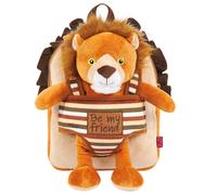 PERLETTI Mochila Infantil Pequeña con León de Peluche - Bolso para Niños Niñas 3 4 5 Años con Muñeco Peluche Extraíble para Escuela Guarderia Viaje - Bolsa Escolar Reversible Marrón - 22x25x3 cm