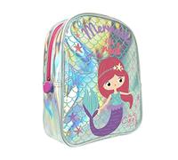 PERLETTI Mochila Escolar Niña con Sirenita Holografica - Bolso Niñas para Escuela Guardería y Viajes - Mochilita con Detalles Reflectantes Cremallera Rosa Gomada - 30x24x10cm (Sirenita Mochila)