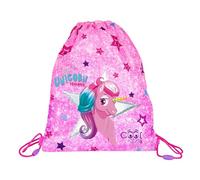 PERLETTI Mochila Hombre Bolsa Zapatillas - Mochila Cuerdas - Bolsa Deporte - Bolsa para Zapatillas para El Colegio o El Gimnasio - Cómoda y Ligera - Cordones Ajustables - 39 x 31 cm - Unicornio Rosa