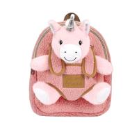 PERLETTI Mochila Infantil con Peluche - Bolso para Niños Niñas 3 4 5 Años con Muñeco Extraíble para Jardín de Infancia Viaje - Bolsa Escolar Suave - 27x21x9 cm (Unicornio)