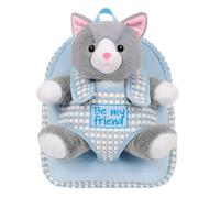 PERLETTI - Mochila Infantil Grande de Animal de Peluche - Bolso para Niños Niñas 3 4 5 Años con Muñeco Extraíble para Escuela Guarderia Viaje - Bolsa Escolar Suave - 21x27x9 cm (Gatito)