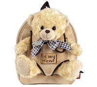 PERLETTI - Mochila Infantil Grande de Animal de Peluche - Bolso para Niños Niñas 3 4 5 Años con Muñeco Extraíble para Escuela Guarderia Viaje - Bolsa Escolar Suave - 21x27x9 cm (Oso Beige con Moño)