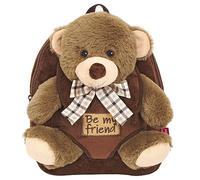 PERLETTI - Mochila Infantil Grande de Oso de Peluche - Bolso para Niños Niñas 3 4 5 Años con Muñeco Extraíble para Escuela Guarderia Viaje - Bolsa Escolar Suave - 21x27x9 cm (Oso Marrón con Moño)
