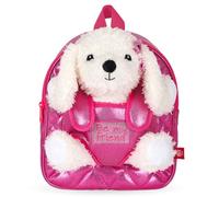 PERLETTI Mochila Niña Rosa con Caniche Peluche - Mochila Infantil Niñas Niños Guardería con Perro Peluche Extraíble - Mochilita Regalo Niña 3 4 5 6 Años Suave Correas Ajustables - 27x21x9cm (Mochila)