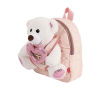 PERLETTI Mochila Niña Rosa con Oso Peluche - Mochila Infantil Niñas Guardería con Osito Polar Removible - Mochilita Regalo Niña 3 4 5 6 Años Suave Ligera Correas Ajustables - 27x21x9cm (Mochila)