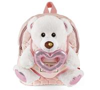 PERLETTI Mochila Niña Rosa con Oso Peluche - Mochila Infantil Niñas Guardería con Osito Polar Removible - Mochilita Regalo Niña 3 4 5 6 Años Suave Ligera Correas Ajustables - 27x21x9cm (Mochila)