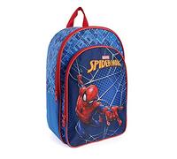 PERLETTI Mochila Niño Marvel Spider Man con Bolsillo Frontal - Mochilita para Niños Spiderman con Tirantes Regulables Azul y Rojo - Bolso Escolar Hombre Araña para Colegio Guardería - 36x25x12 cm