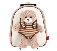 PERLETTI Mochila Trolley Infantil con Oso de Peluche - Bolsa con Ruedas y Muñeco Osito para Niños Niñas 3 4 5 Años - Bolso Escolar para Escuela Guardería Viaje - 29x33x11 cm (Cachorro de Oso)