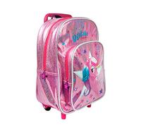 PERLETTI Mochila Trolley Unicornio Niña 2/5 Años con Bolsillo - Bolsa Infantil con Ruedas para Escuela Guardería Jardin de Infancia y Viajes - Detalles Reflectantes - 32x23x15cm