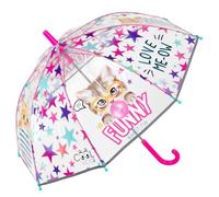 Perlettí Paragua Transparente para Niñas niña 3-5 Años - Antiviento Estructura a Cúpula Manual - Detalles Reflectantes - Diámetro 69 cm (Gato)