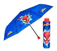 PERLETTI Paraguas Hombre Araña Infantil Portátil Seguro - Paraguas Plegable de Superhéroes para Niños - Sombrilla Lluvia Spider Niño - Paraguas con Apertura Manual - Diámetro 91 cm (Azul y Rojo)