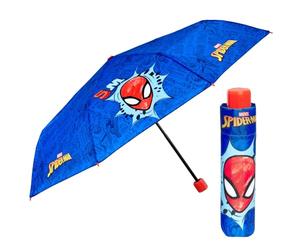 PERLETTI Paraguas Hombre Araña Infantil Portátil Seguro - Paraguas Plegable de Superhéroes para Niños - Sombrilla Lluvia Spider Niño - Paraguas con Apertura Manual - Diámetro 91 cm (Azul y Rojo)