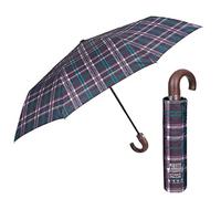 PERLETTI Paraguas Hombre Plegable Abre y Cierra Automático - Paraguas Compacto con Mango Curvado Madera Estampado Escocés - Paraguas Resistente Hombres Antiviento - Diámetro 104 cm (Verde Tartán)