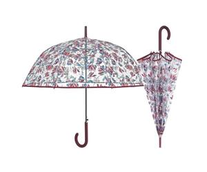 PERLETTI Paraguas largo de cúpula para mujer, transparente, estampado de hojas, automático