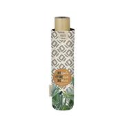PERLETTI Paraguas mujer plegable 54/8 manual, 3 secciones. Estampado arbol platanero. Tejido reciclado, estructura de fibra de vidrio, antiviento, y puño de madera natural Green