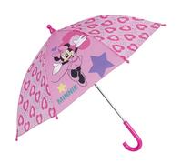PERLETTI Paraguas Niña Minnie Mouse - Paraguas Infantil Minnie con Apertura Manual Antiviento - Sombrilla Lluvia Larga con Estampado para Niñas 3 4 5 6 Años - Diámetro 64 cm