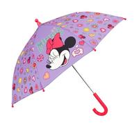 PERLETTI Paraguas Niña Minnie Mouse - Paraguas Infantil Minnie con Apertura Manual Antiviento - Sombrilla Lluvia Larga con Estampado para Niñas 3 4 5 6 Años - Diámetro 64 cm (Lila)