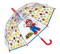 PERLETTI Paraguas Niño Super Mario Transparente con Apertura Manual - Paraguas Niños Niñas 3 4 5 6 Años Antiviento Largo Resistente - Paraguas Infantil Ligero Azul Rojo Mario Bros - Diámetro 69 cm