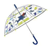 PERLETTI Paraguas Niño Transparente con Estampado Tiburones Azules y Verdes - Paraguas Infantil Largo con Apertura Automatica - Sombrilla Lluvia a Cúpula con Detalles Reflectantes - Diámetro 74 cm