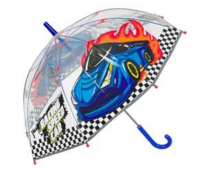 PERLETTI Paraguas Niño Transparente Cúpula - Sombrilla Lluvia Infantil con Detalles Reflectantes Racing Car - Paraguas Antiviento Niño Niña 3 4 5 Años con Abertura Manual - Diámetro 69 cm (Coche)