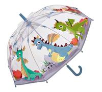 PERLETTI Paraguas Niños 3 4 5 Años Transparente a Cúpula Burbuja - Sombrilla Lluvia Infantiles Detalles Reflectantes Alta Visbilidad - Paraguas Niño Niña Antiviento - Diámetro 64 cm (Dragones)