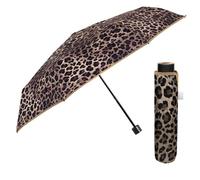 PERLETTI Paraguas Plegable Antiviento Mujer Leopardo - Paraguas Pequeño Compacto de Viaje Bolso Estampado Animalier - Mini Paraguas Resistente Cortaviento Mujeres (Leopardo Gris, Automático)