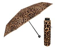 PERLETTI Paraguas Plegable Antiviento Mujer Leopardo - Paraguas Pequeño Compacto de Viaje Bolso Estampado Animalier - Mini Paraguas Resistente Cortaviento Mujeres (Leopardo Marrón, Manual)