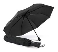 PERLETTI Paraguas Plegable Automático Hombre - Paraguas Compacto Abre y Cierra de Viaje Cortaviento Ligero - Paraguas Hombres Resistente Portátil Abertura Automática - Diámetro 104 cm (Negro Carbón)