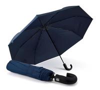 PERLETTI Paraguas Plegable Hombre Abre y Cierra Automático - Paraguas Antiviento Resistente Azul - Paraguas Cortaviento Ligero de Viaje con Mango Curvado - Diámetro 118 cm (Mango Curvado Azul)