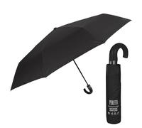 PERLETTI Paraguas Plegable Hombre Abre y Cierra Automático - Paraguas Antiviento Resistente Negro - Paraguas Cortaviento Ligero de Viaje con Mango Curvado - Diámetro 118 cm (Negro Mango Curvado)