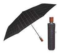 PERLETTI Paraguas Plegable Hombre Antiviento Portátil - Sombrilla Lluvia con Abertura Automática Pequeño de Viaje Bolso - Mini Paraguas Compacto Resistente Ligero - Diámetro 96 cm (Línea Naranja)