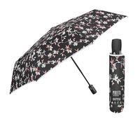 PERLETTI Paraguas Plegable Mujer Antiviento - Paraguas Compacto con Abertura y Cierre Automático - Mini Resistente Cortaviento de Bolso y Viaje Floral Mujeres - Diámetro 98 cm (Flores Rojas)