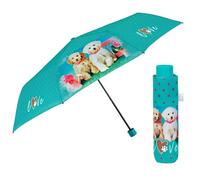 PERLETTI Paraguas Plegable Mujer Antiviento - Paraguas Compacto Resistente Manual - Paraguas Mini Pequeño Ligero de Bolso - Sombrilla Lluvia Portátil - Diámetro 97 cm (Verde con Perros)