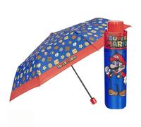PERLETTI Paraguas Plegable Super Mario Bros para Niños - Mini Paraguas Rojo Azul Supermario para Niño 4 5 6 7 Años Resistente Apertura Manual - Paraguas Antiviento Ligero Compacto - Diámetro 91 cm