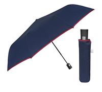 PERLETTI Paraguas Portátil Hombre Elegante con Mango Curvado - Sombrilla Lluvia Automático Pequeño Portátil de Viaje - Paraguas Resistente Cortaviento Ligero - Diám 96 cm (Azul)